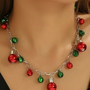 Festive Red and Green Bauble Necklace